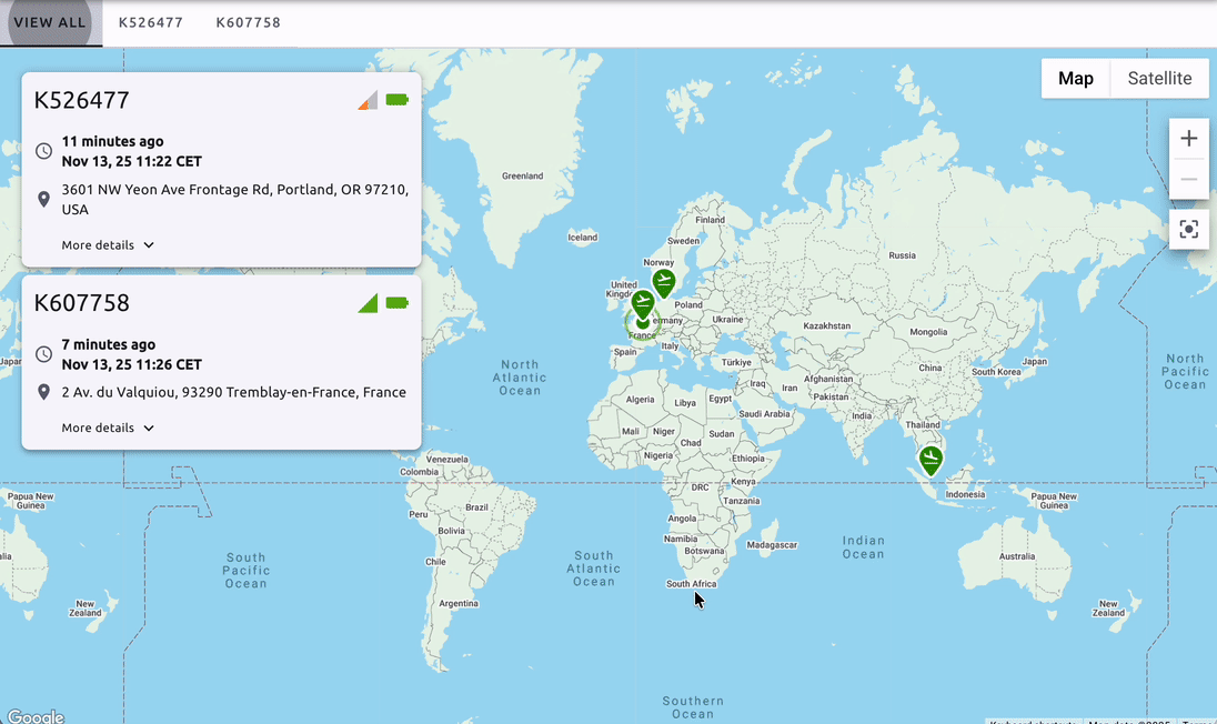 A user views multiple Airtrace devices through one view.